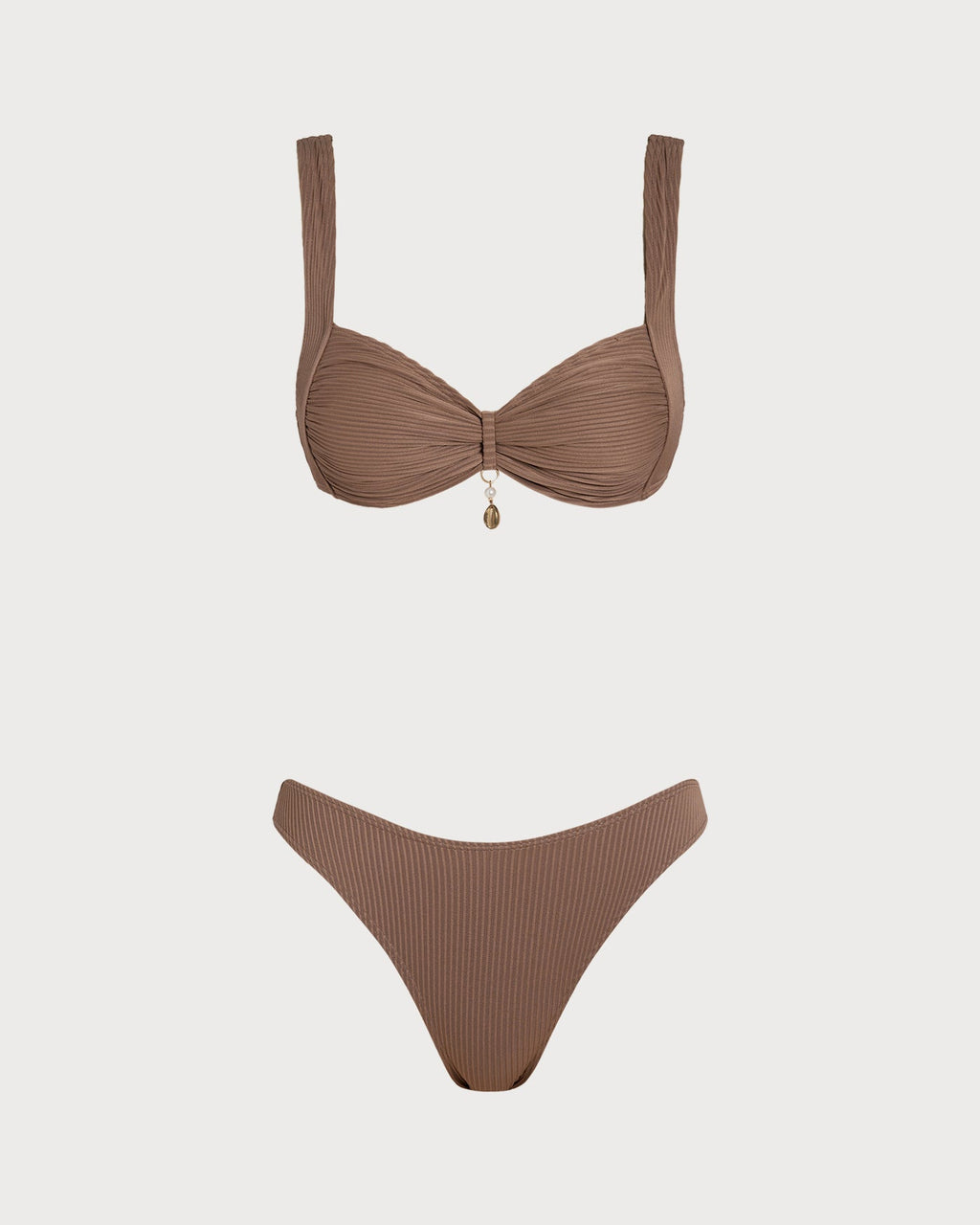 Brown Striped Triangle Bikini Set