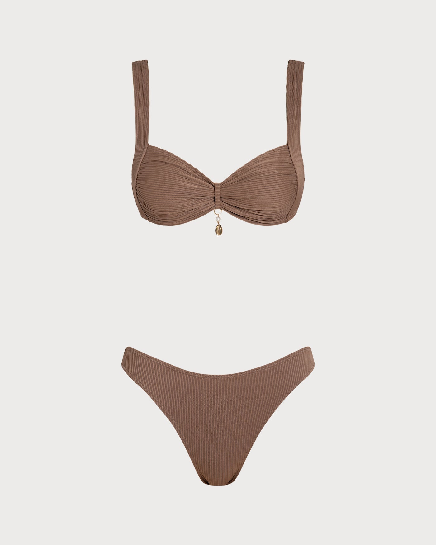 Brown Striped Triangle Bikini Set