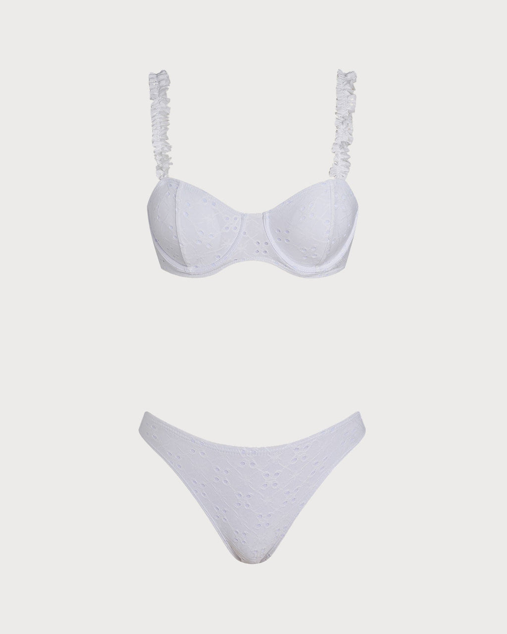 White Jacquard Underwire Drawstring Bikini Set