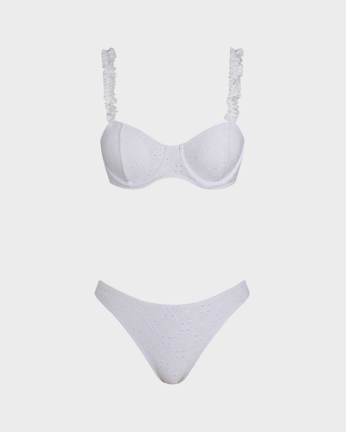 White Jacquard Underwire Drawstring Bikini Set