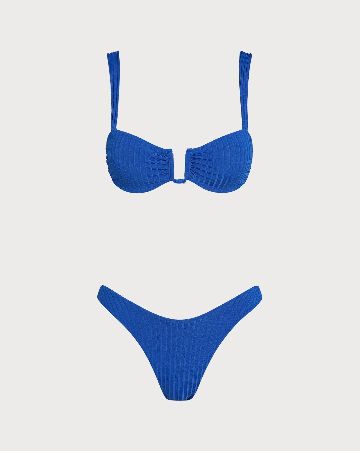Blue Textured Triangle Bikini Set
