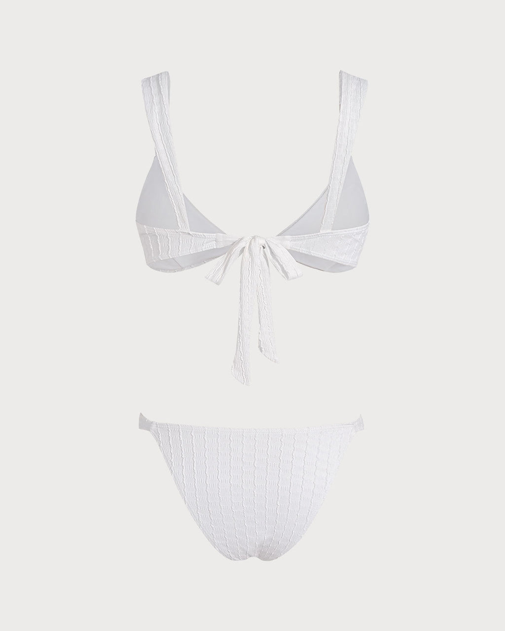 White V Neck Textured Bralette Bikini Set