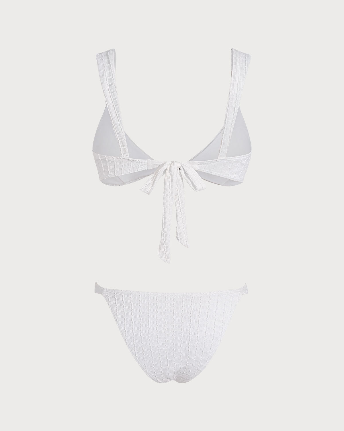 White V Neck Textured Bralette Bikini Set