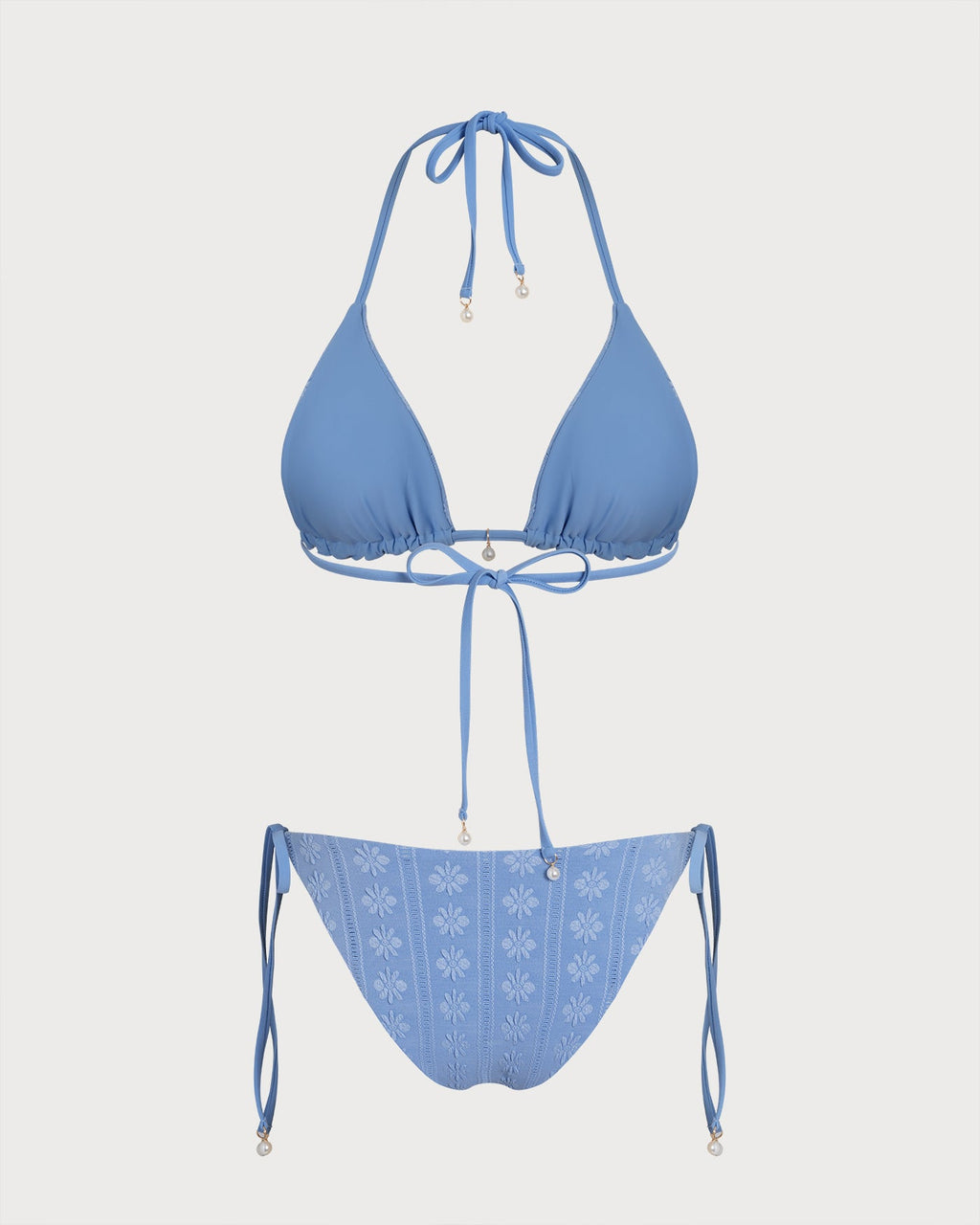 Blue Halter Triangle Reversible Bikini Set