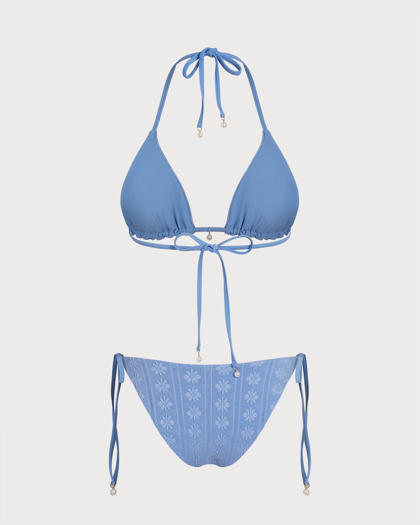 Blue Halter Triangle Reversible Bikini Set