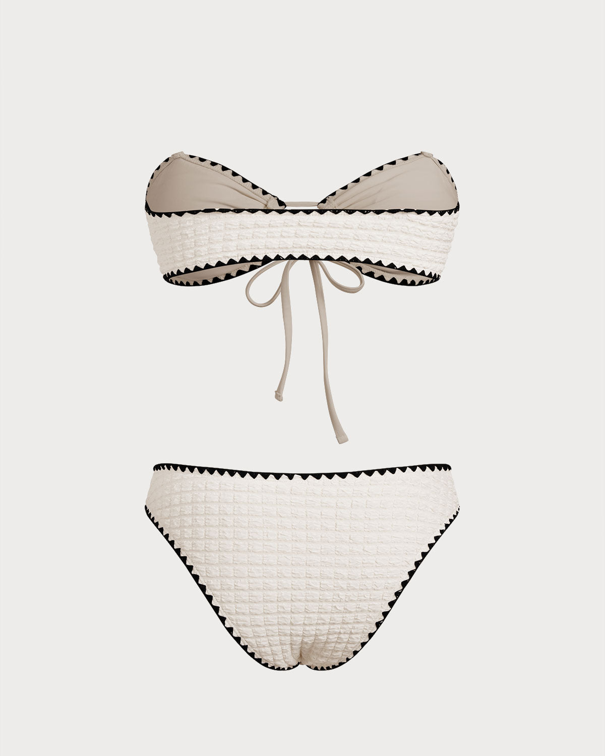 White Contrasting Bandeau Bikini Set