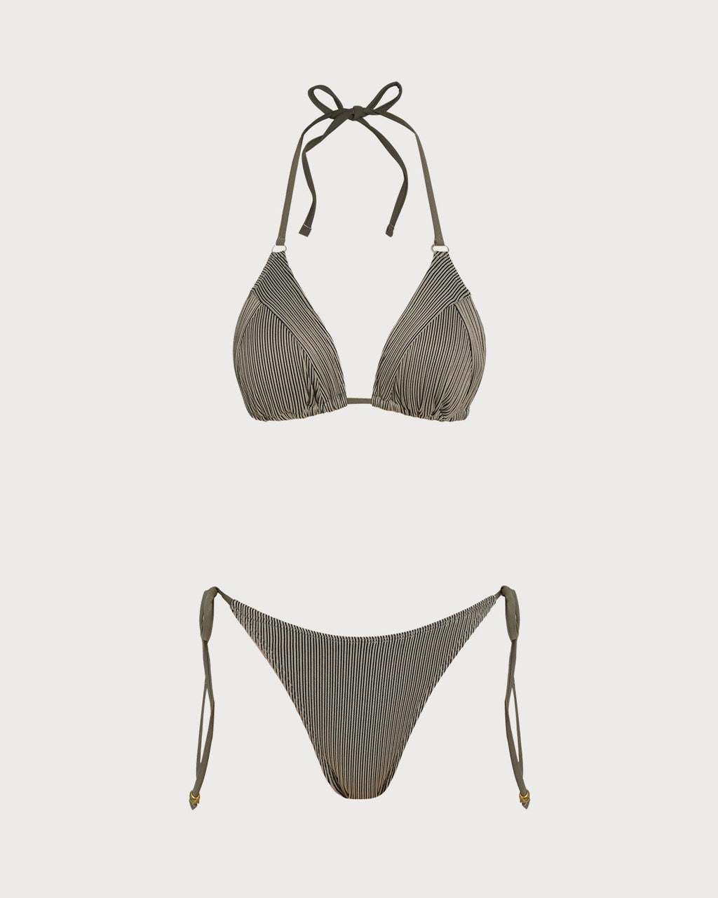 Green Striped Triangle Bikini Set