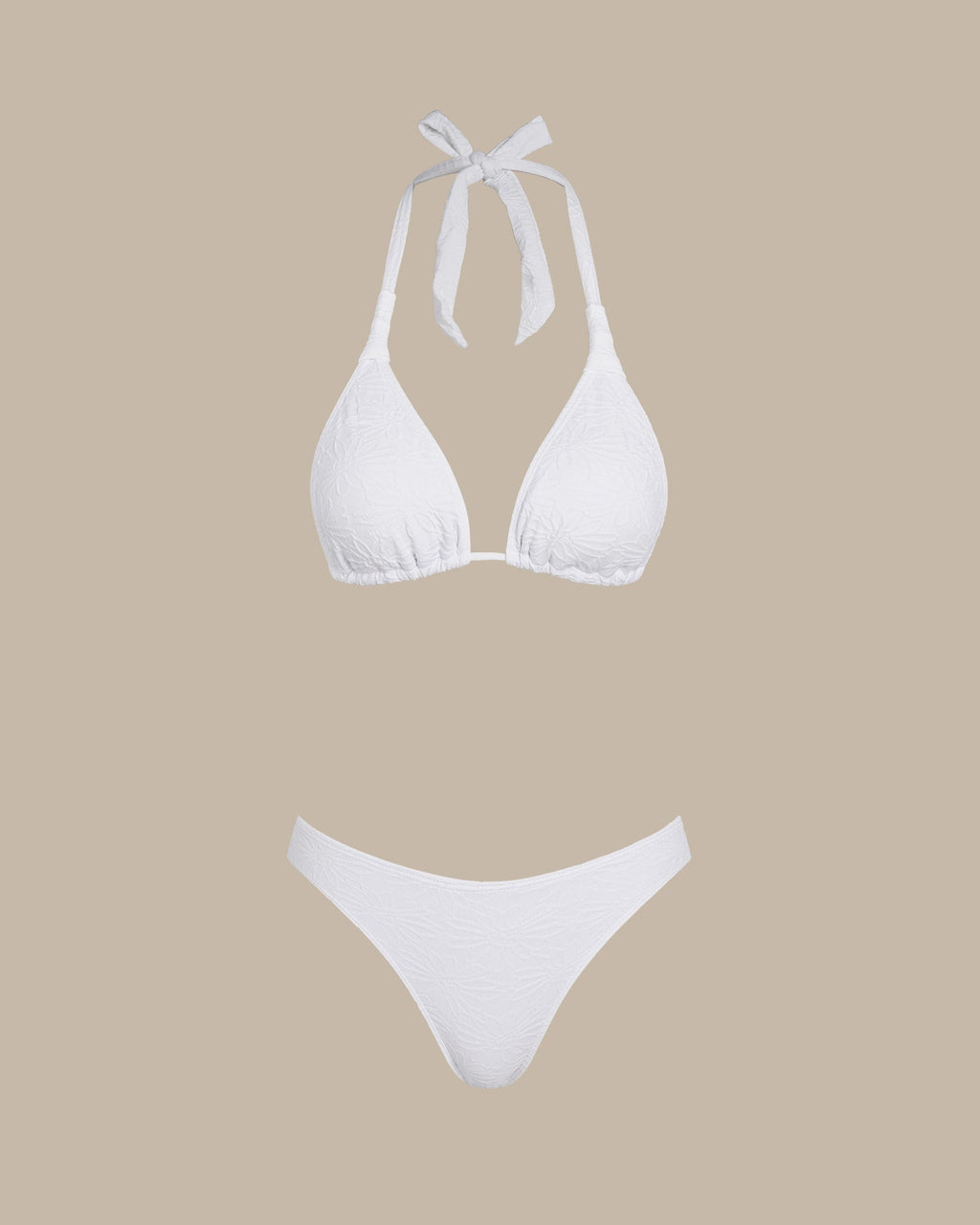 White Textured Halter Triangle Bikini Set