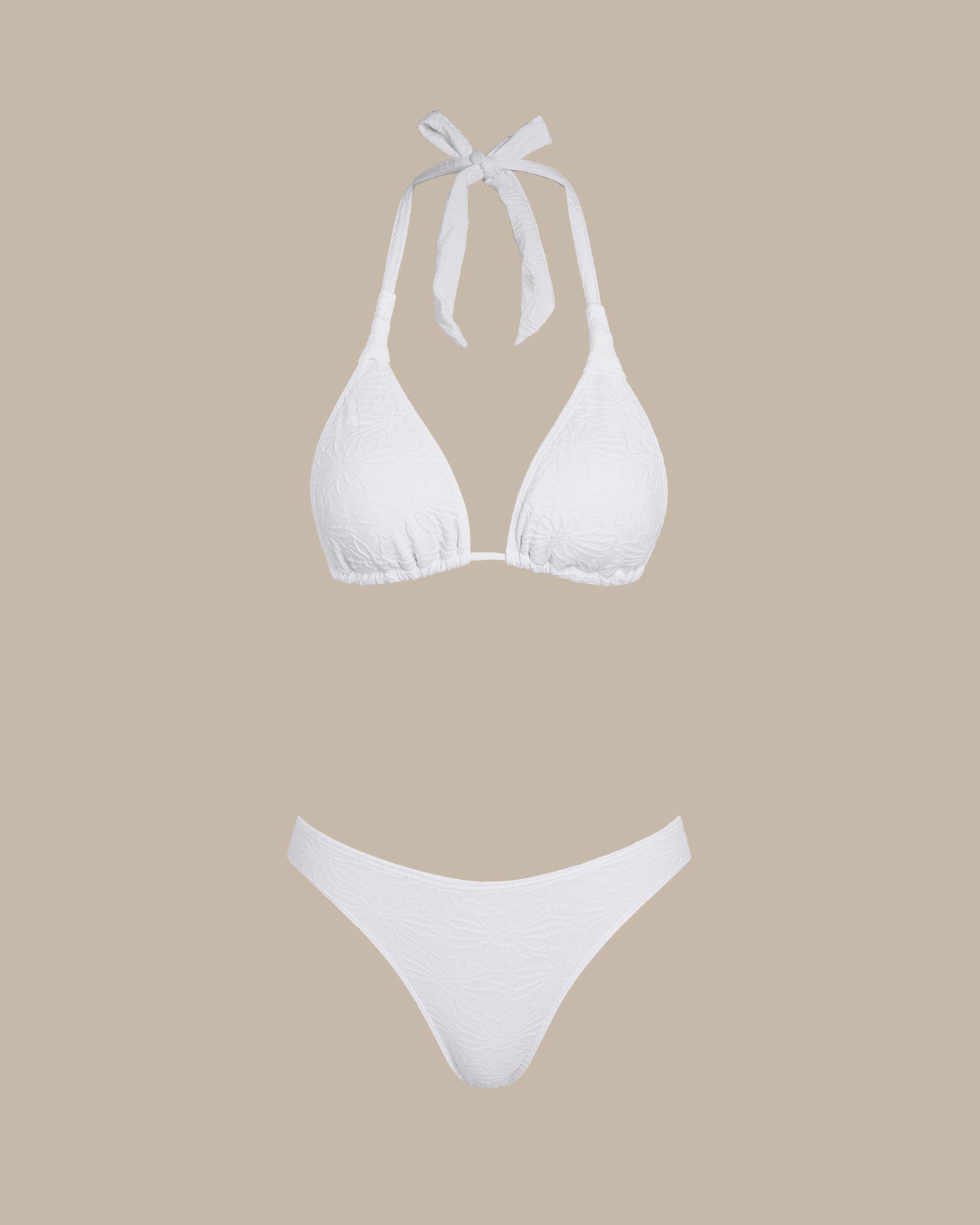 White Textured Halter Triangle Bikini Set
