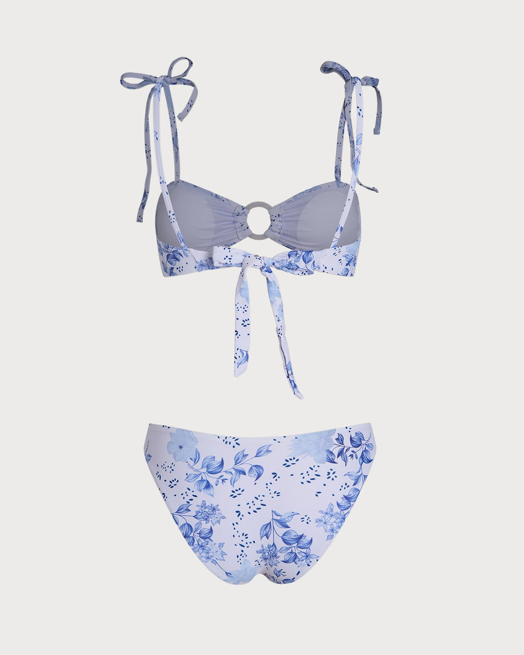 White Floral Tie Strap Triangle Bikini Set