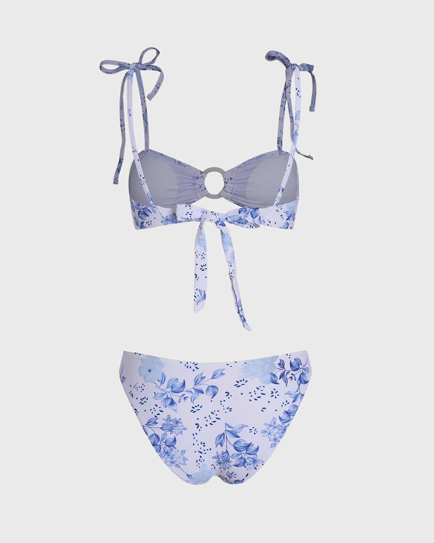 White Floral Tie Strap Triangle Bikini Set