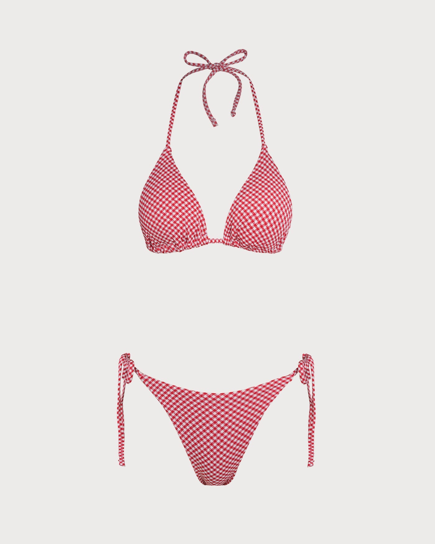 Red Plaid Triangle Bikini Set
