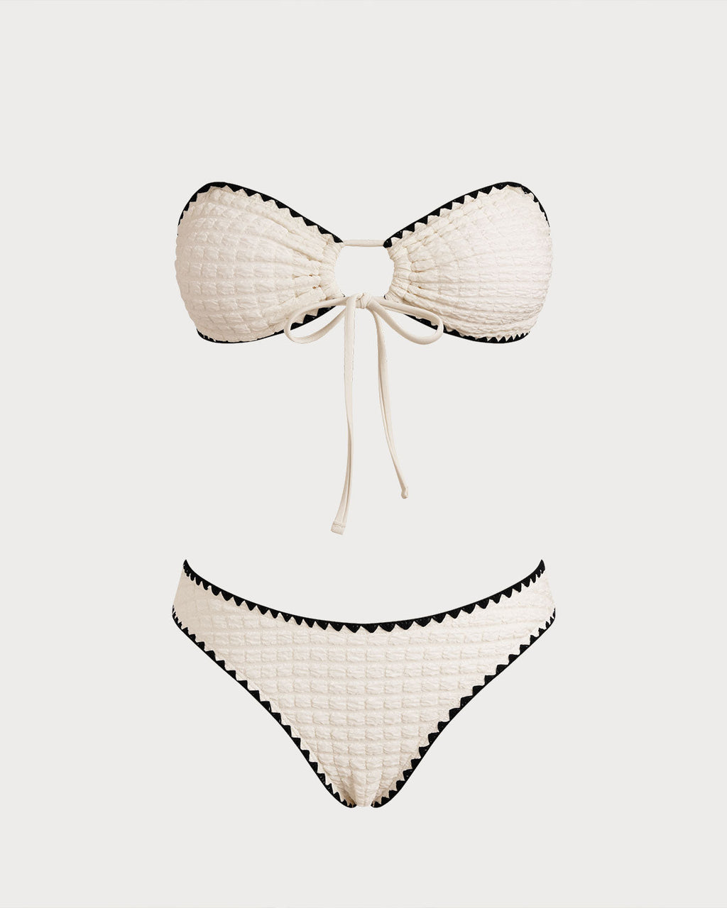 White Contrasting Bandeau Bikini Set