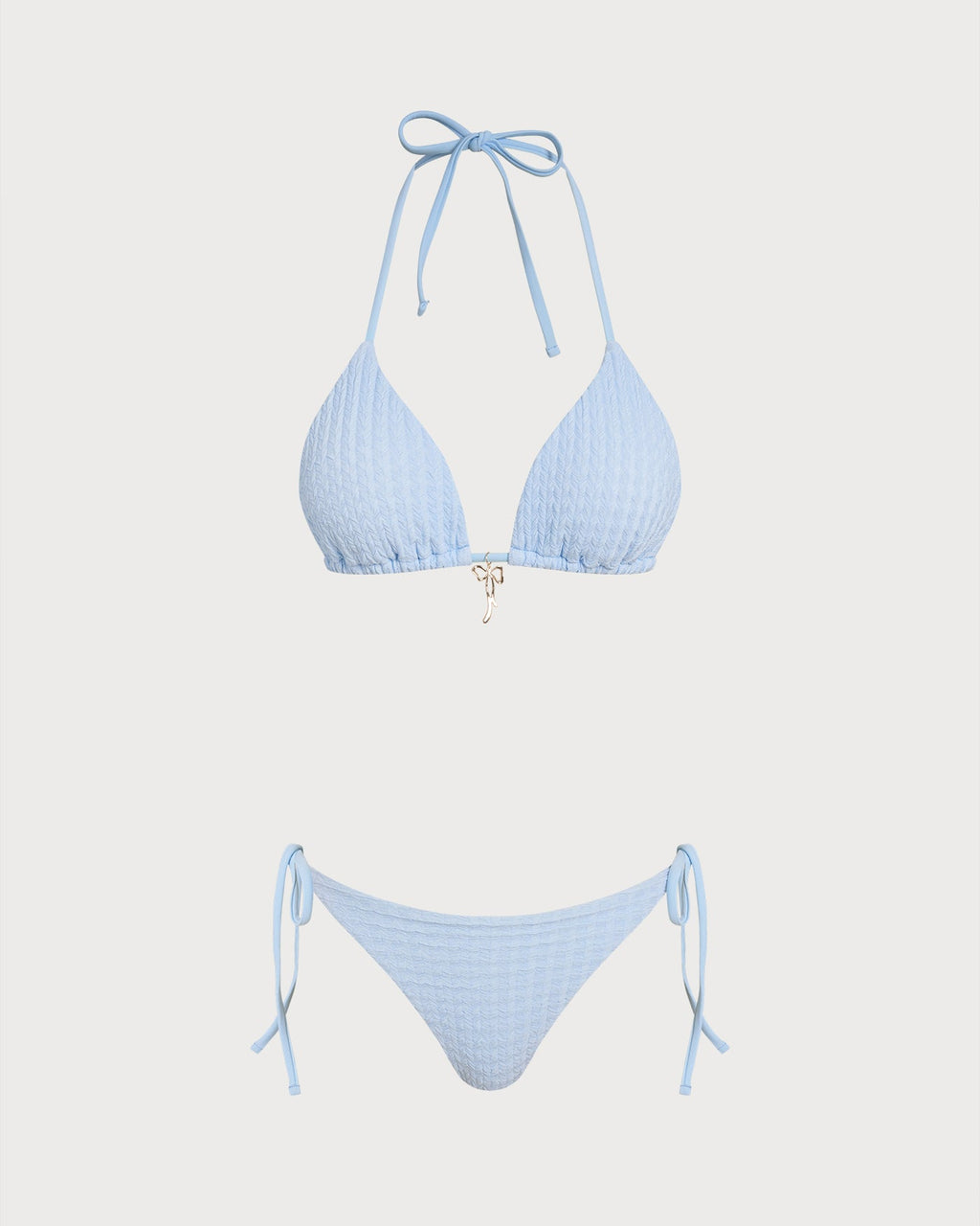 Blue Halter Drawstring Triangle Bikini Set
