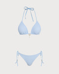 Blue Halter Drawstring Triangle Bikini Set