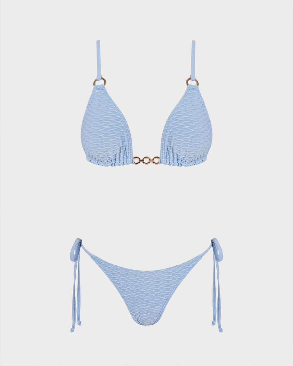 Blue V Neck O-Ring Triangle Bikini Set