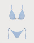 Blue V Neck O-Ring Triangle Bikini Set