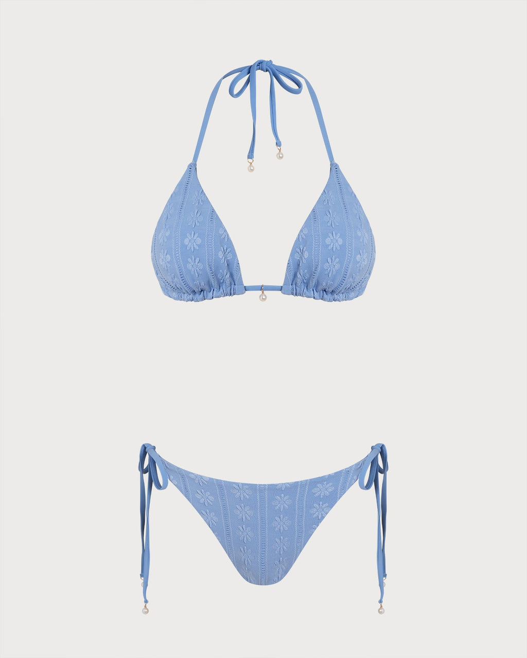 Blue Halter Triangle Reversible Bikini Set