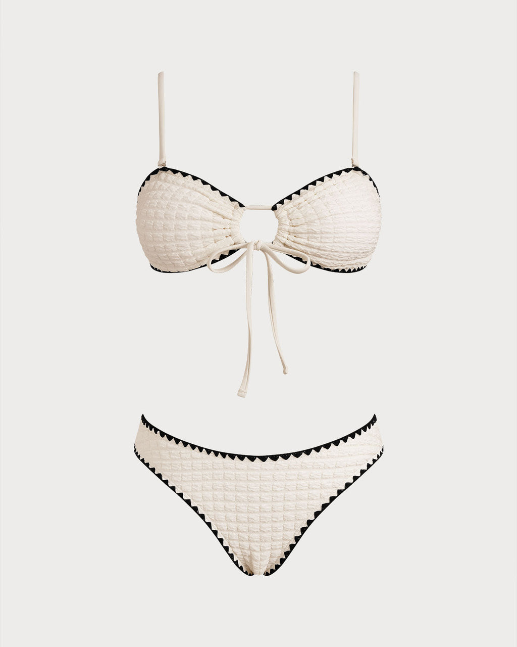 White Contrasting Bandeau Bikini Set