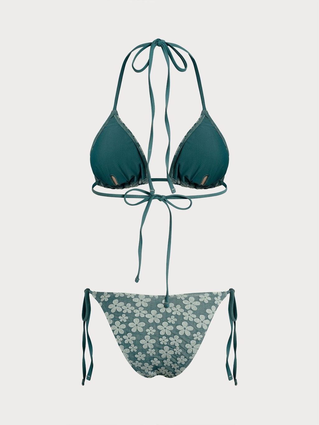 Green Floral Halter Drawstring Bikini Sets