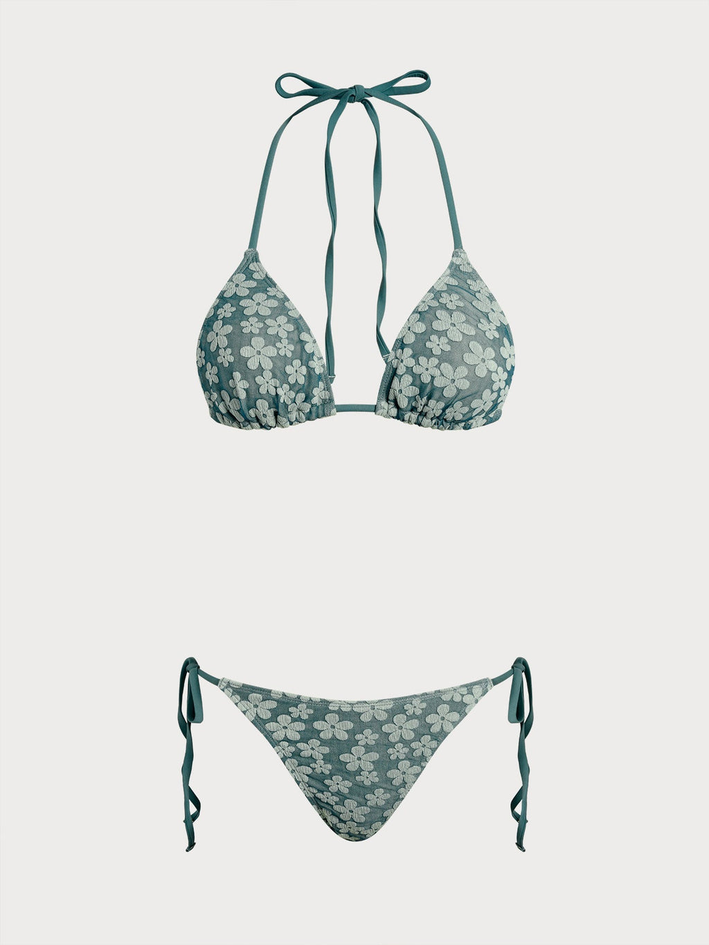 Green Floral Halter Drawstring Bikini Sets