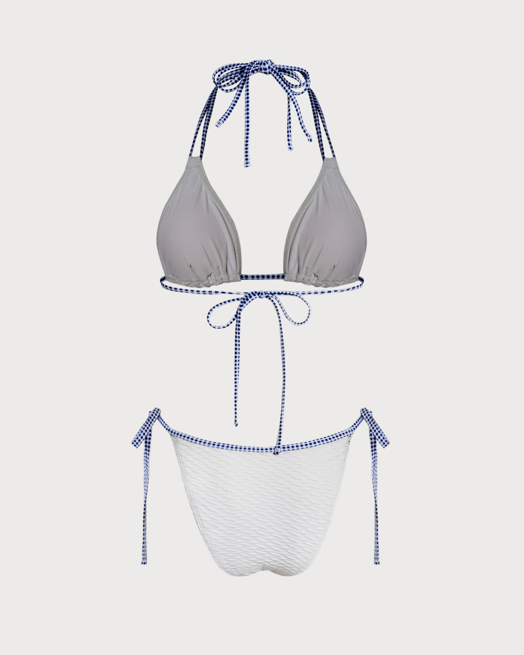 White Halter Contrasting Triangle Bikini Set