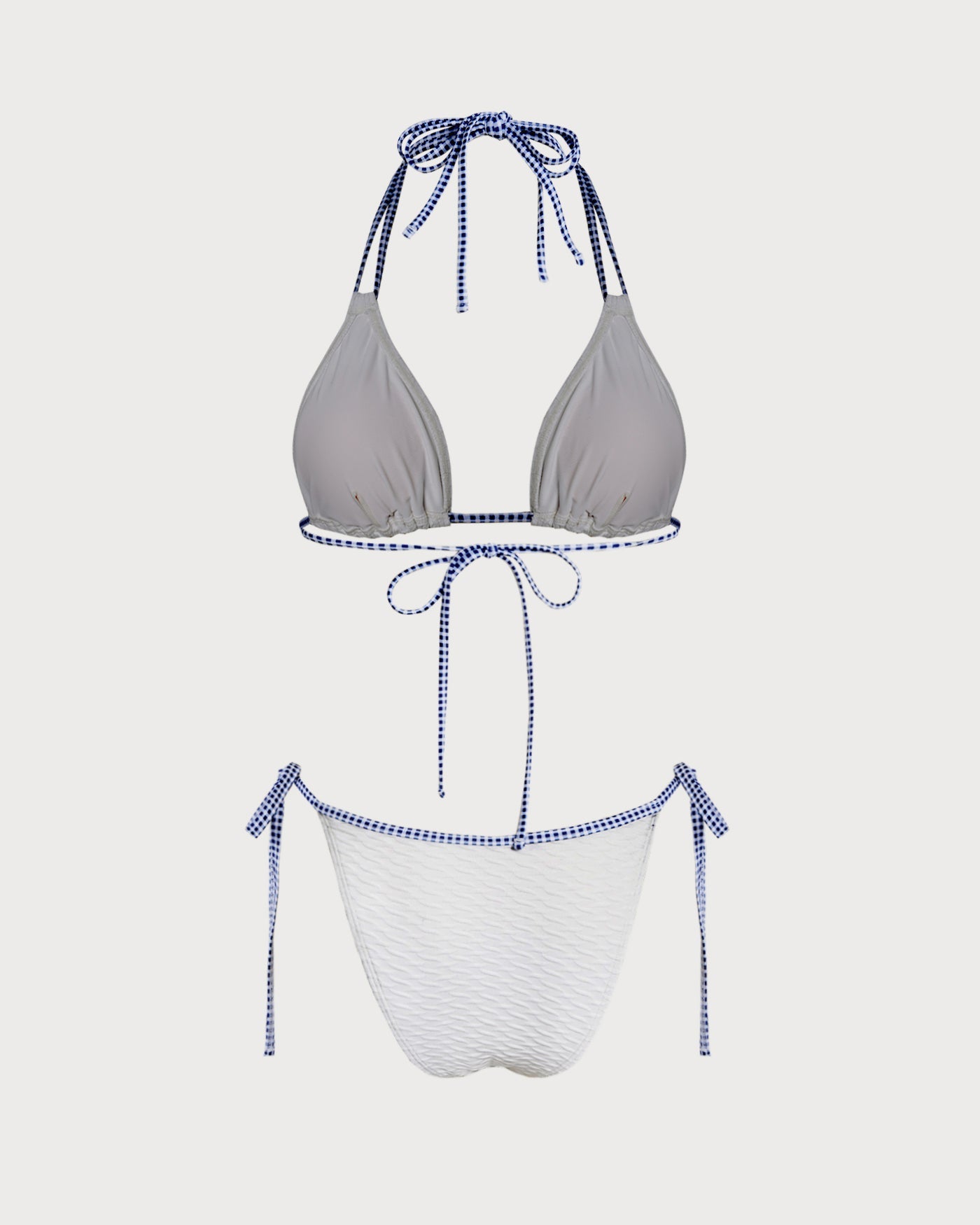 White Halter Contrasting Triangle Bikini Set