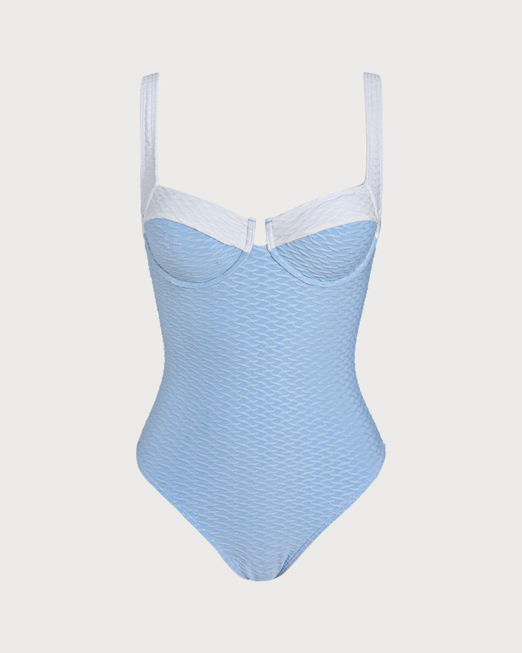 Blue Textured Contrasting Underwire One Piece