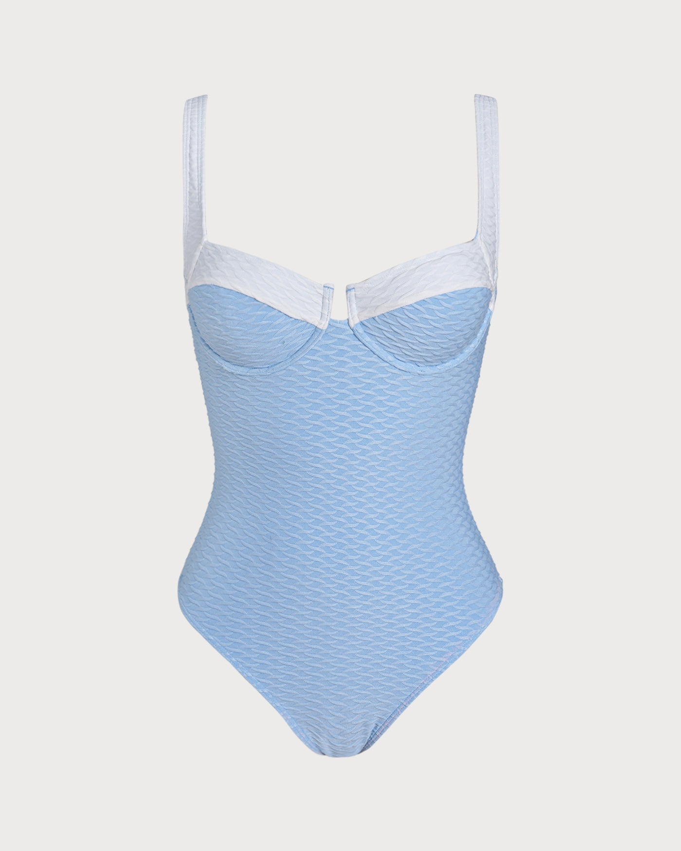 Blue Textured Contrasting Underwire One Piece
