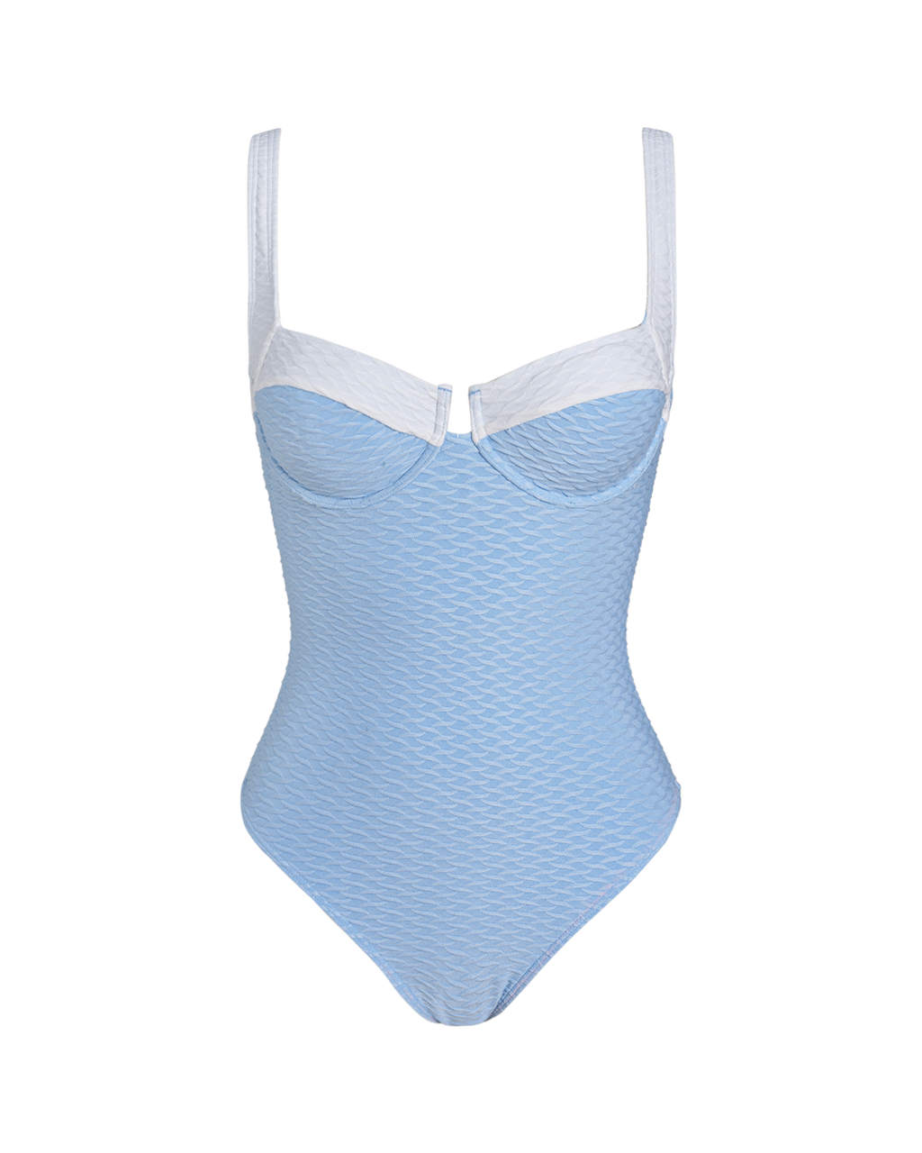 Blue Textured Contrasting Underwire One Piece