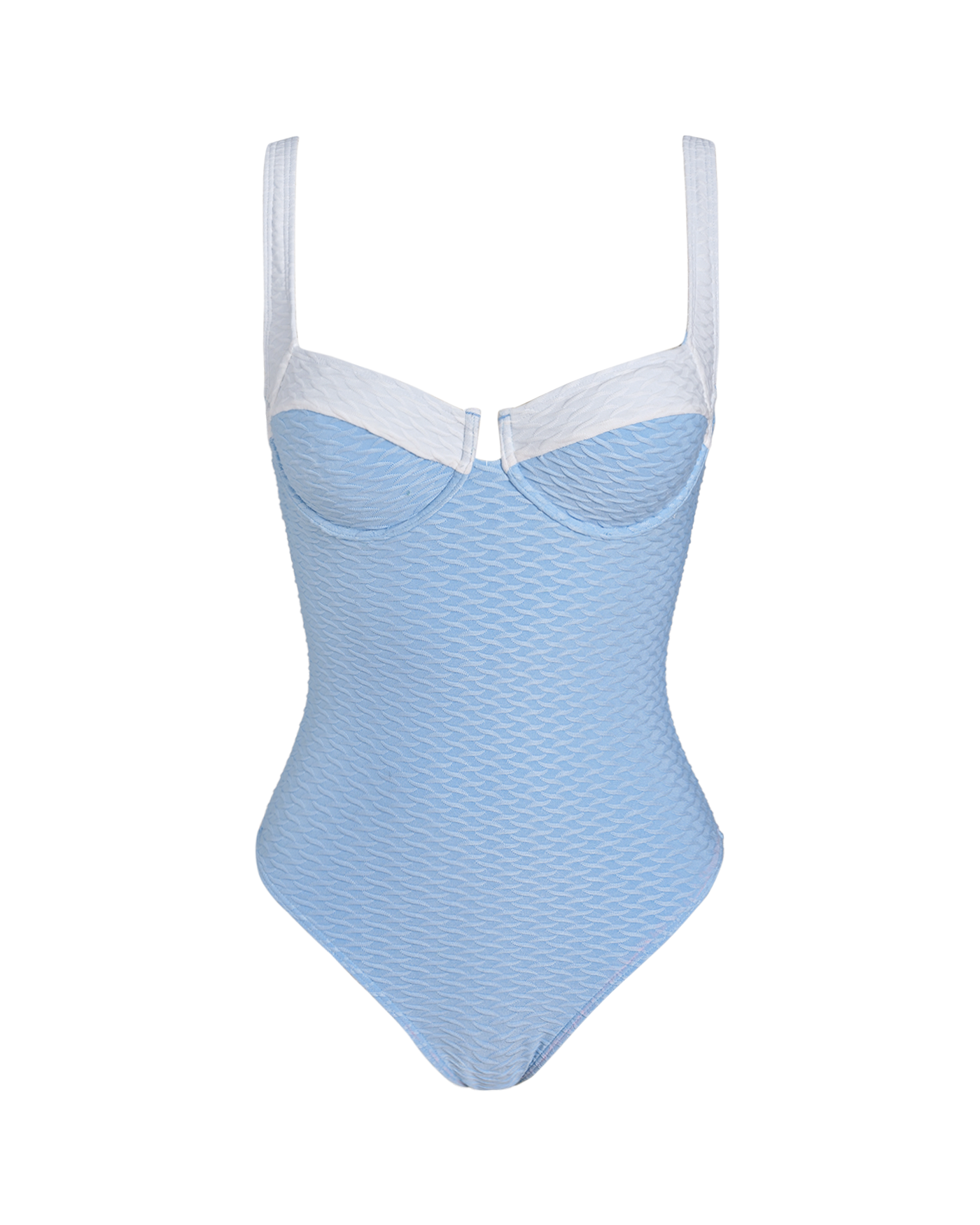 Blue Textured Contrasting Underwire One Piece