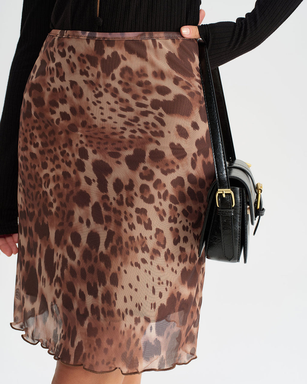 Brown Leopard Print Elastic Waist Mini Skirt