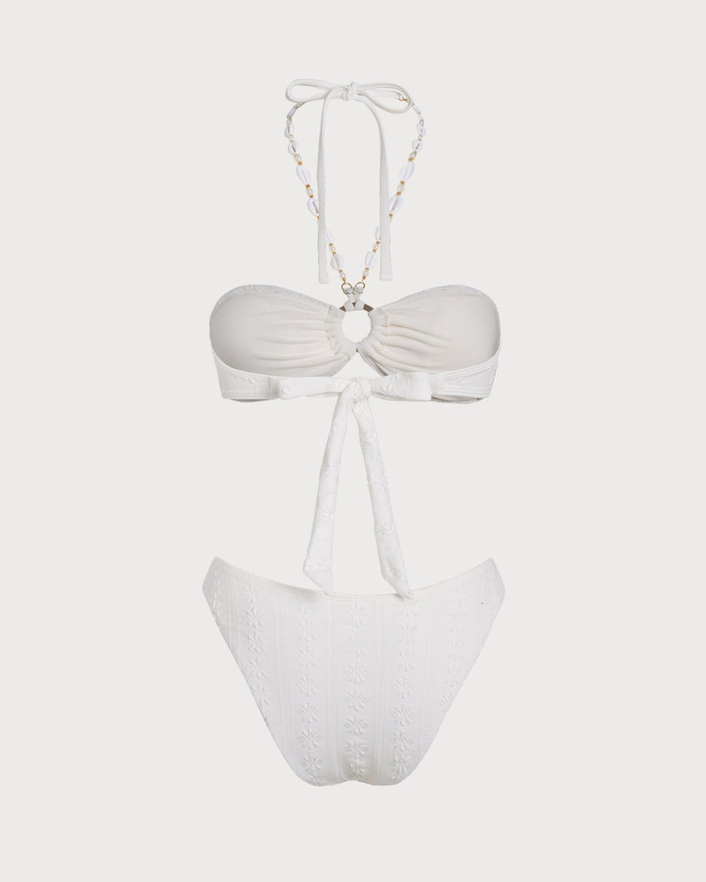 White Halter Jacquard Bandeau Bikini Set