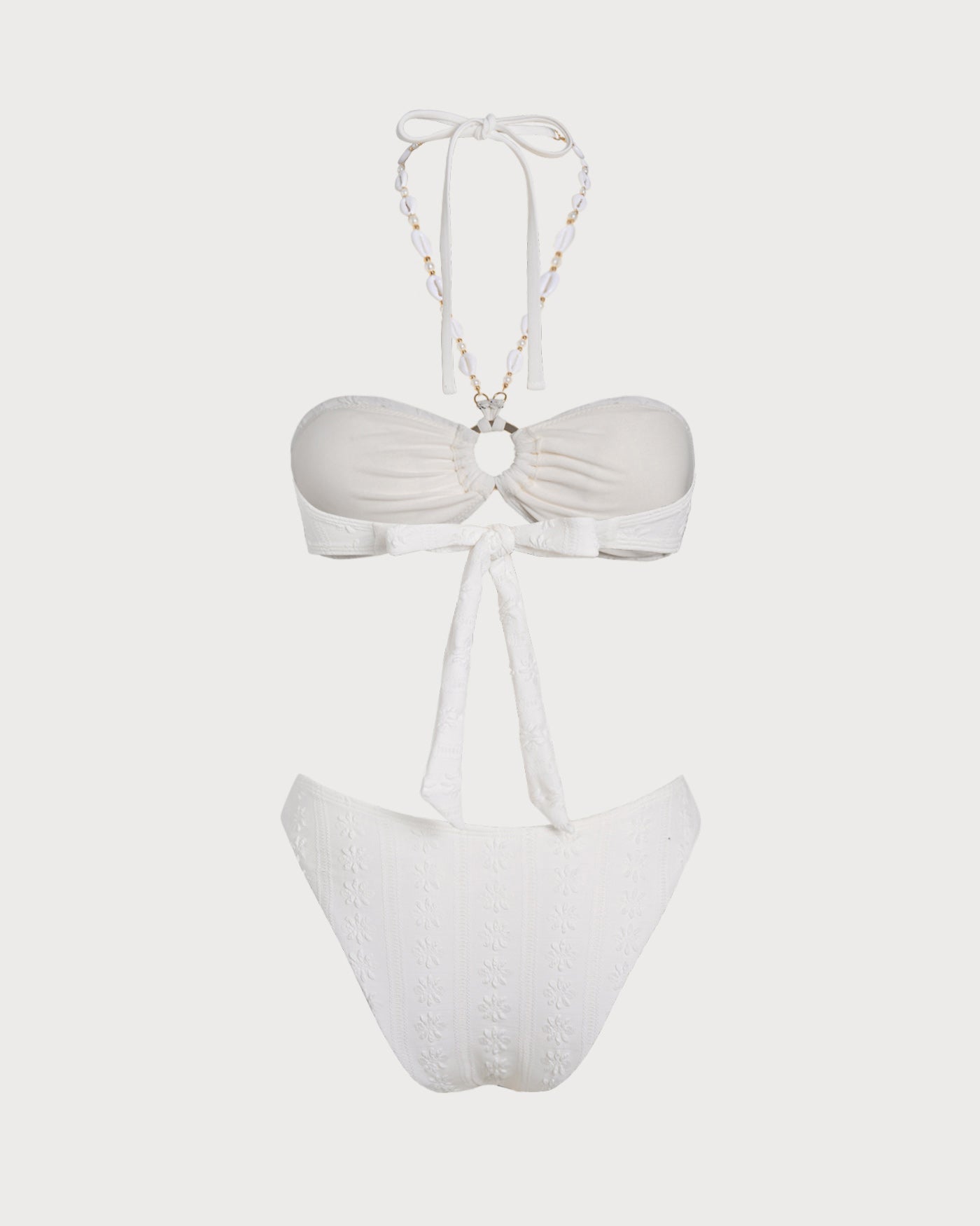 White Halter Jacquard Bandeau Bikini Set