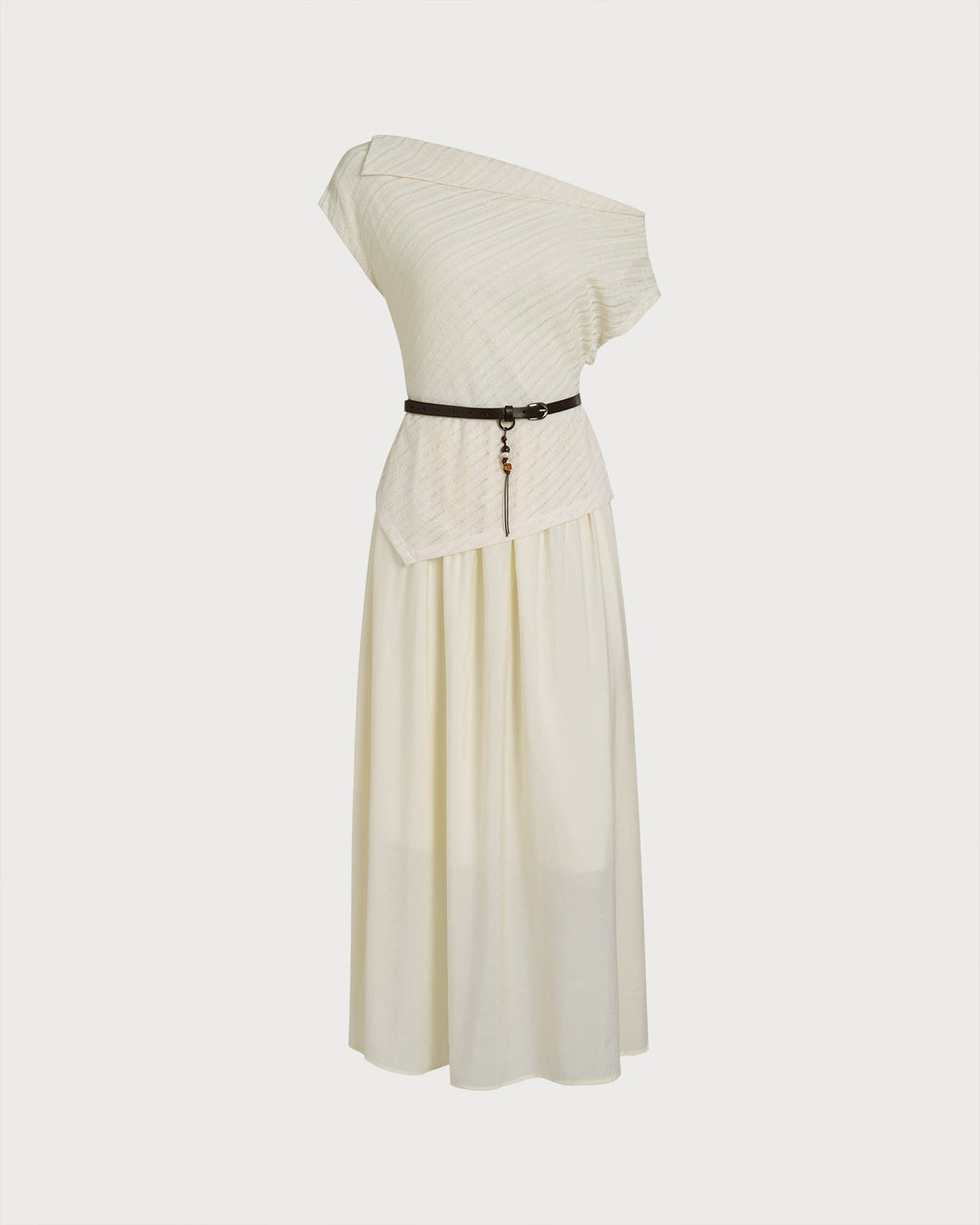Apricot Boat Neck Belt Midi Dress
