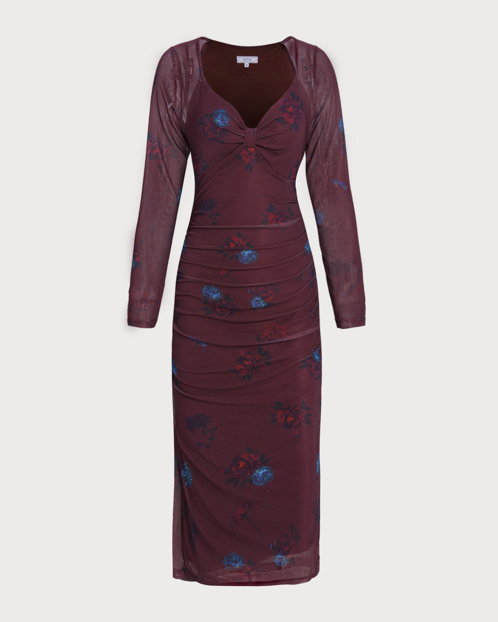 Purple V Neck Floral Midi Dress