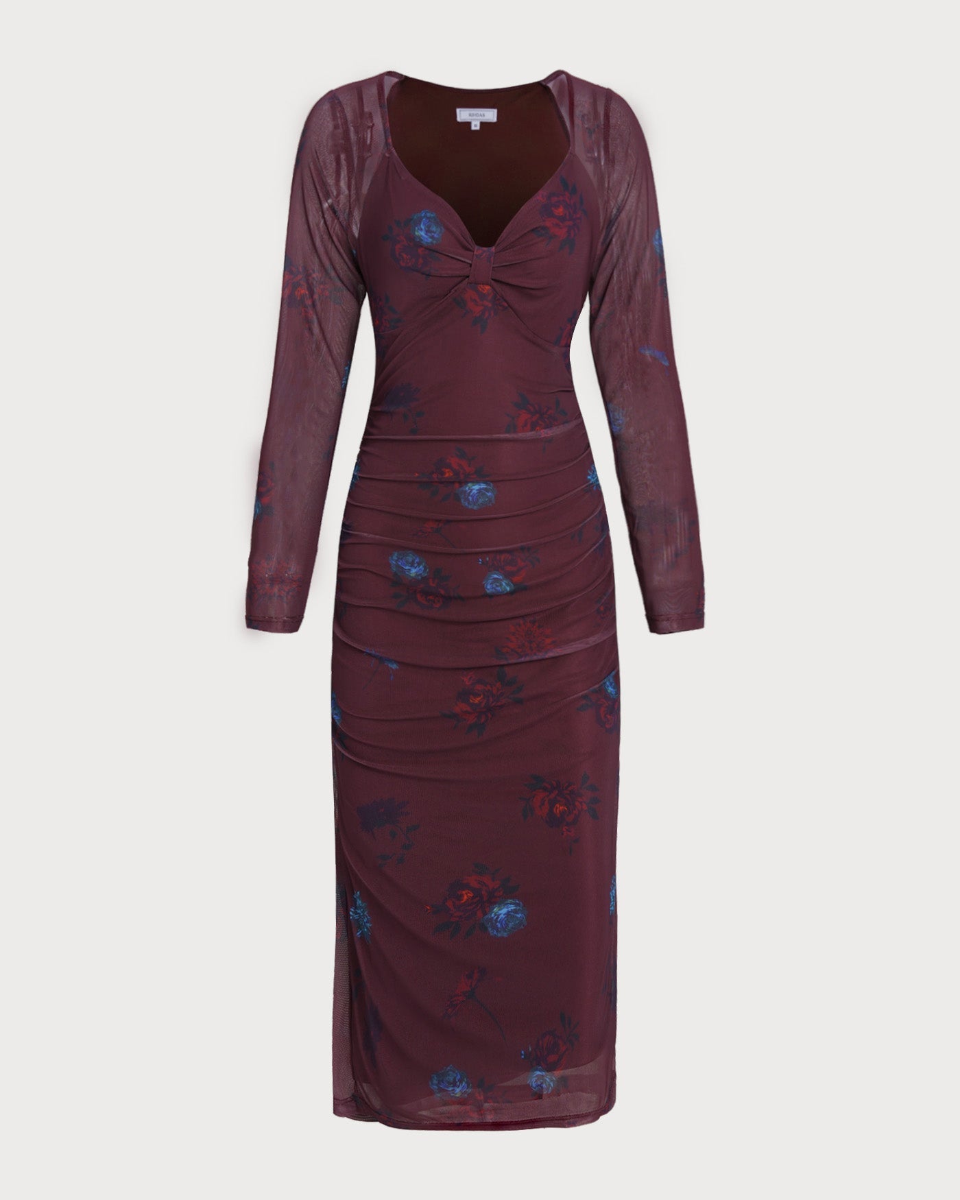 Purple V Neck Floral Midi Dress
