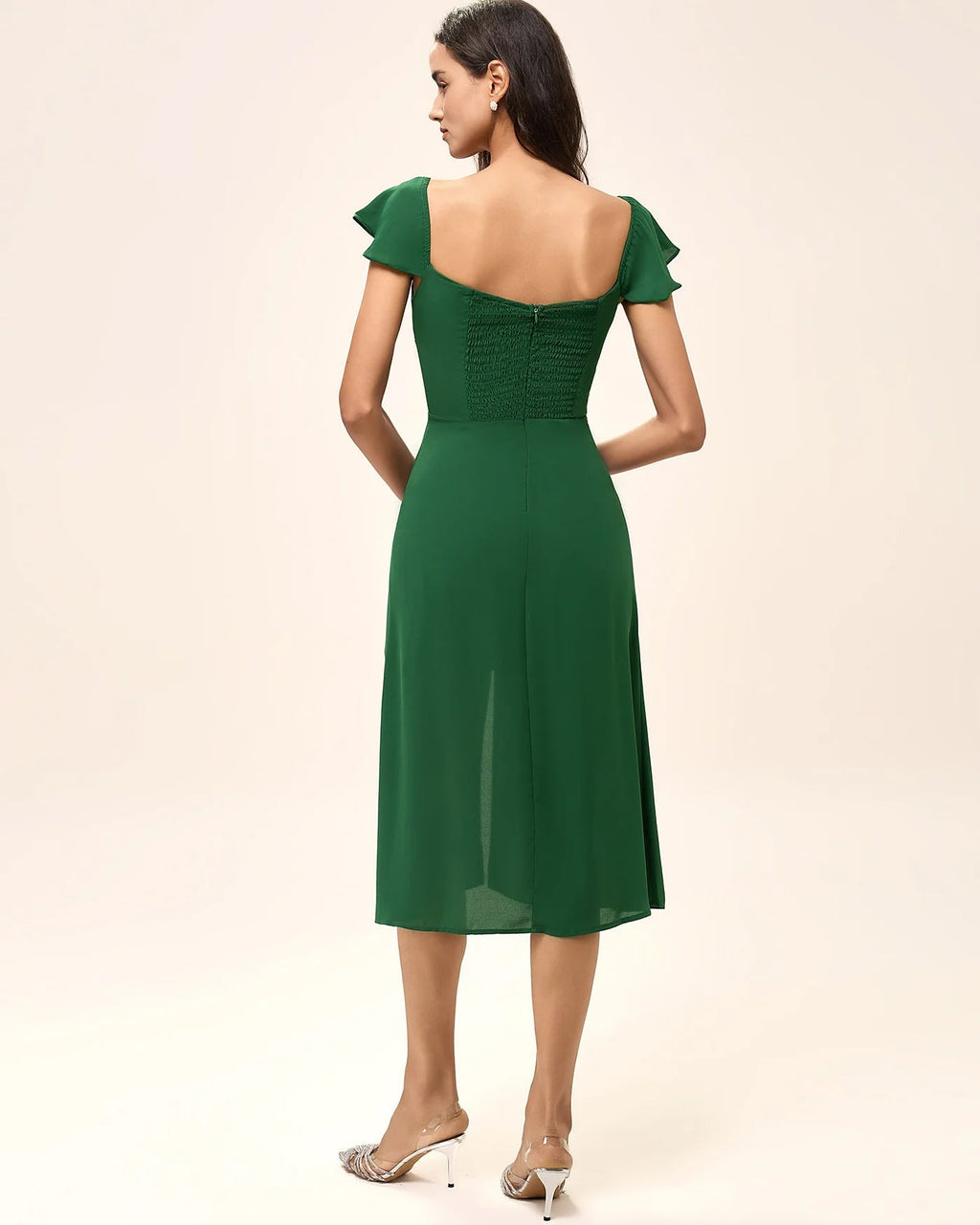 Green Square Neck Tunic Midi Dress