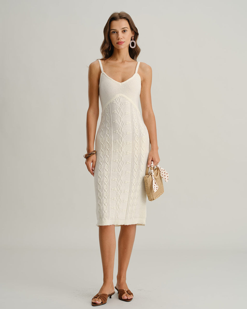 Beige Bodycon Slip Sweater Dress