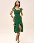 Green Square Neck Tunic Midi Dress