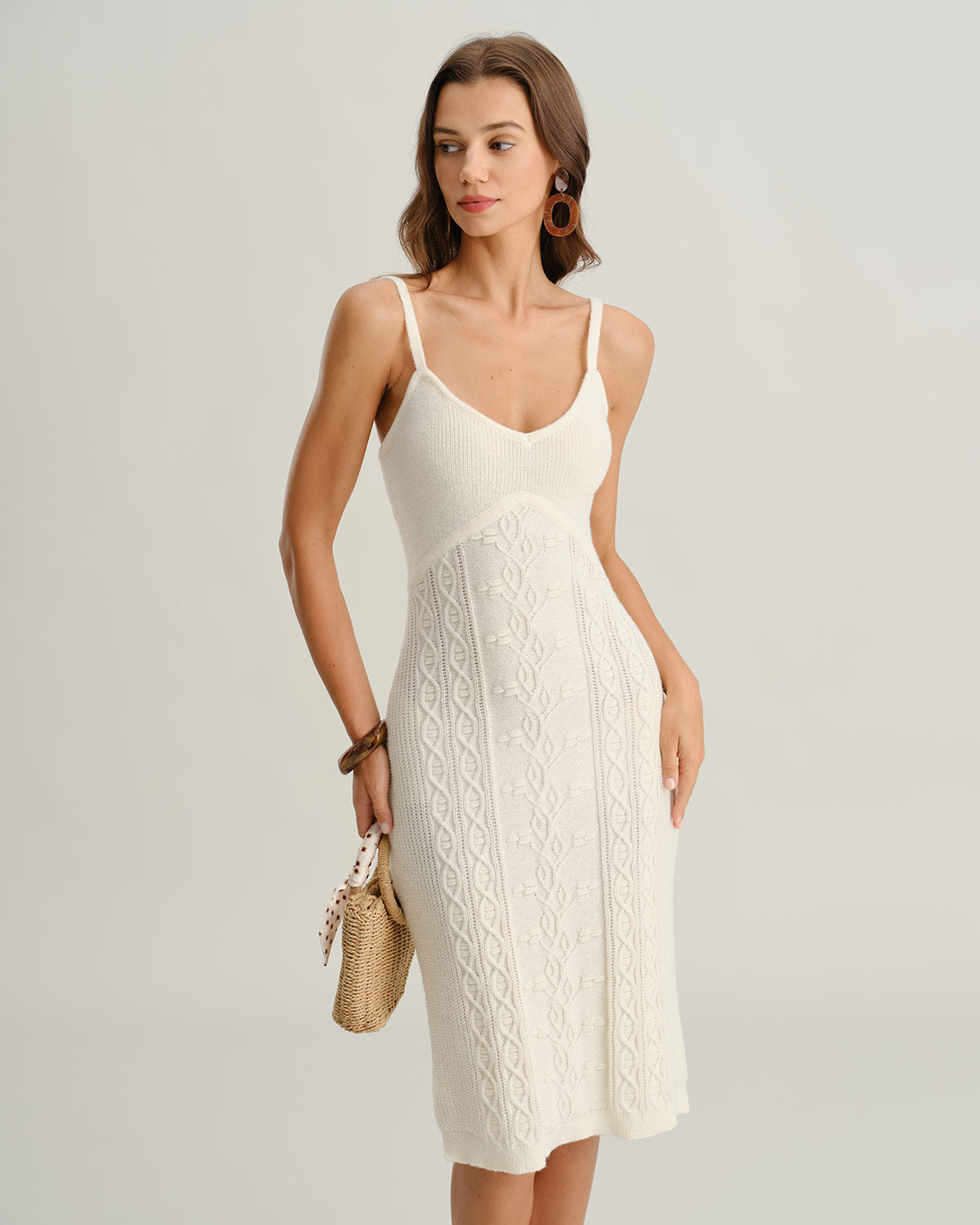 Beige Bodycon Slip Sweater Dress