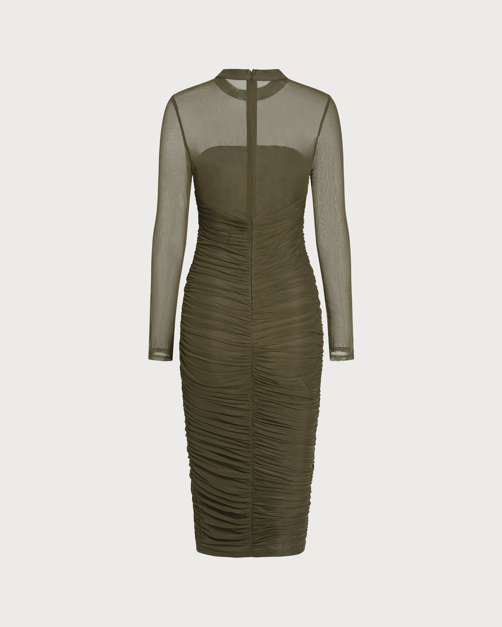 Green Mock Neck Ruched Midi Dress