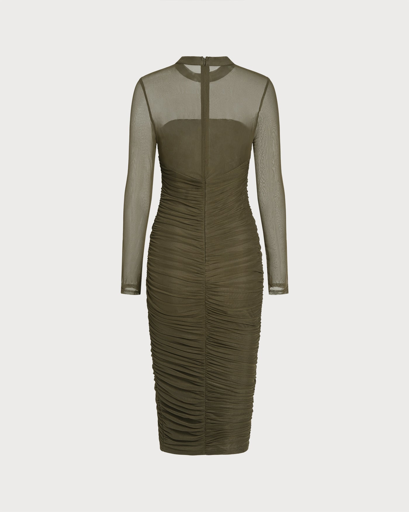 Green Mock Neck Ruched Midi Dress