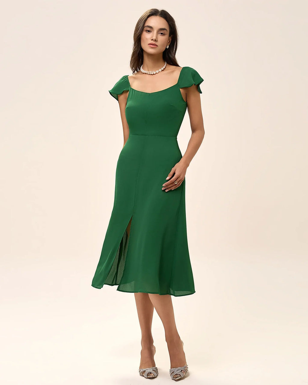 Green Square Neck Tunic Midi Dress