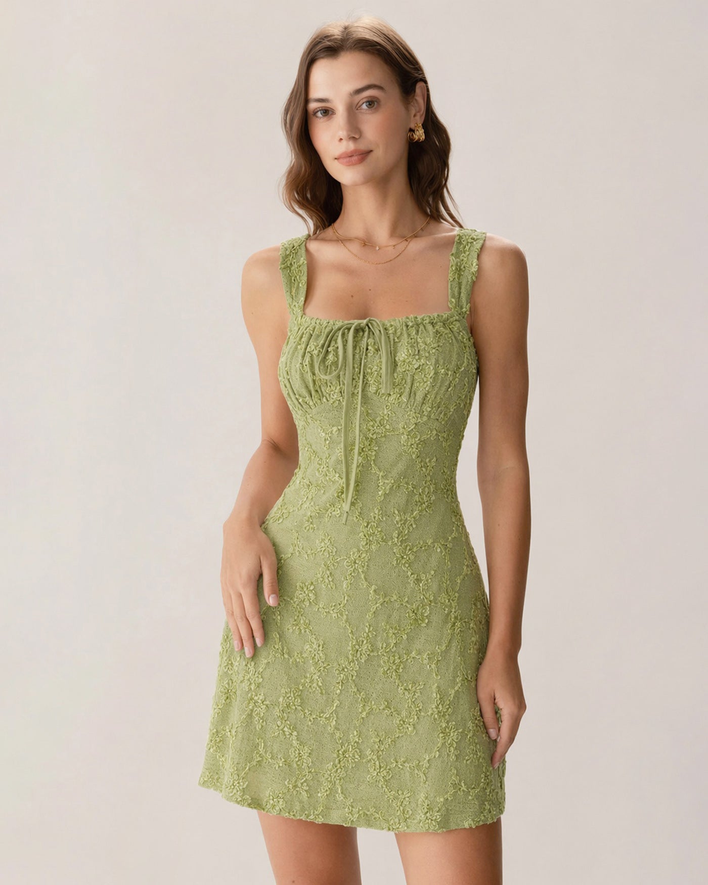 Green Floral Mesh Mini Dress