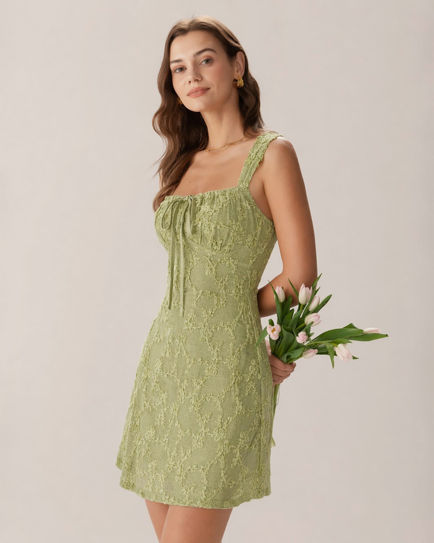 Green Floral Mesh Mini Dress