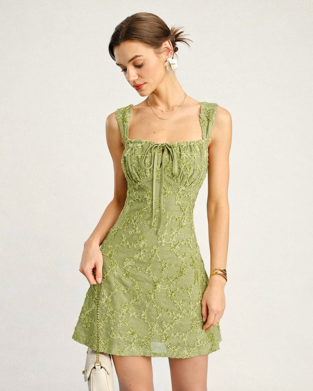 Green Floral Mesh Mini Dress