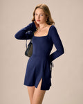Navy Square Neck A-Line Mini Dress