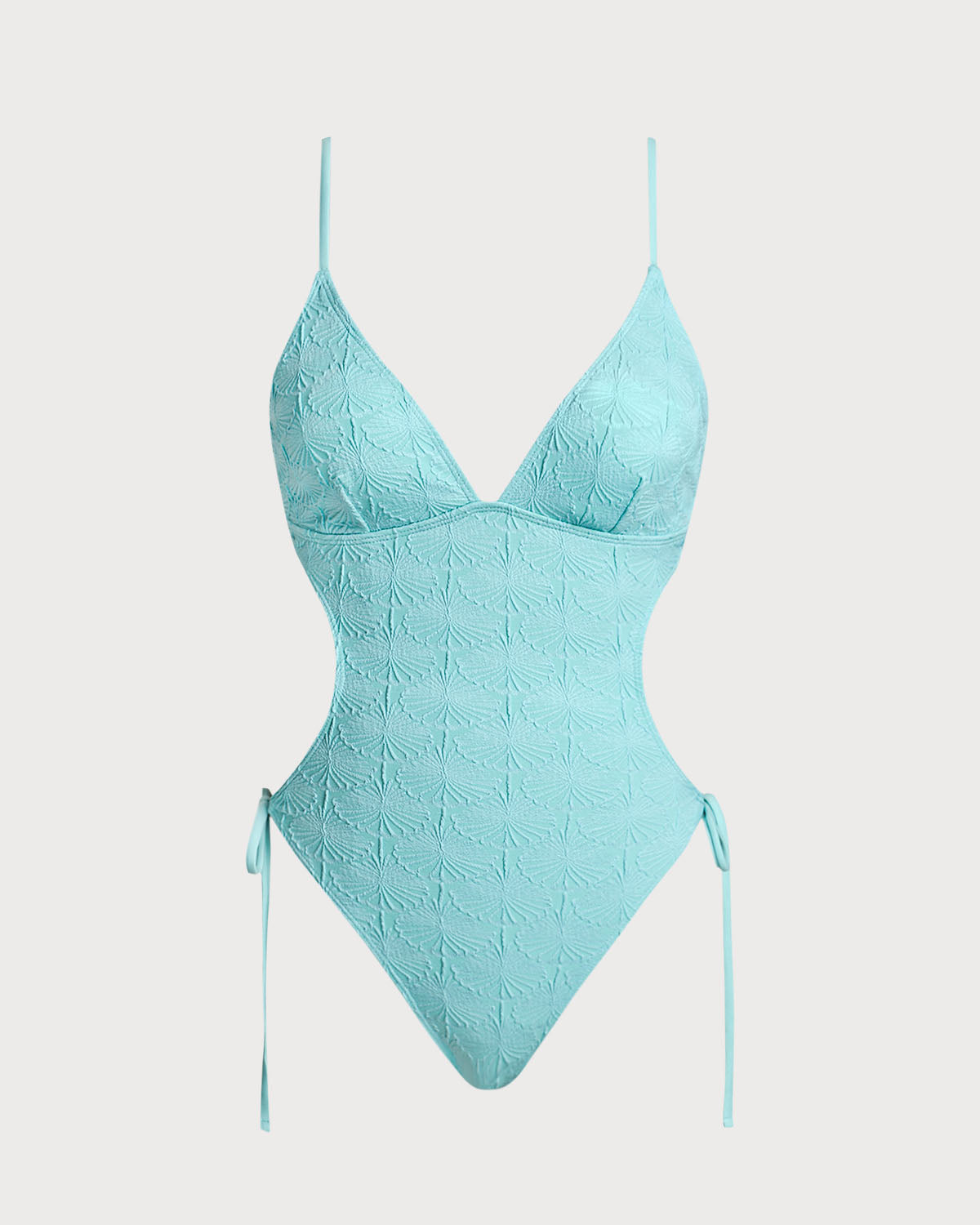 Blue Textured Bralette One Piece Swimwear