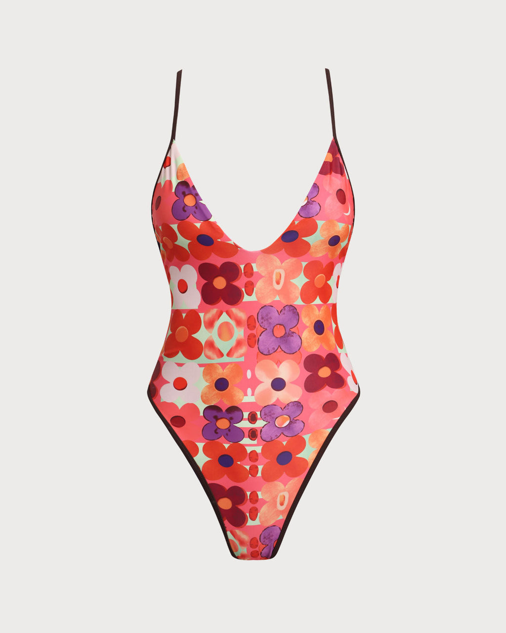 Red Floral Corset One-Piece Swimsuit